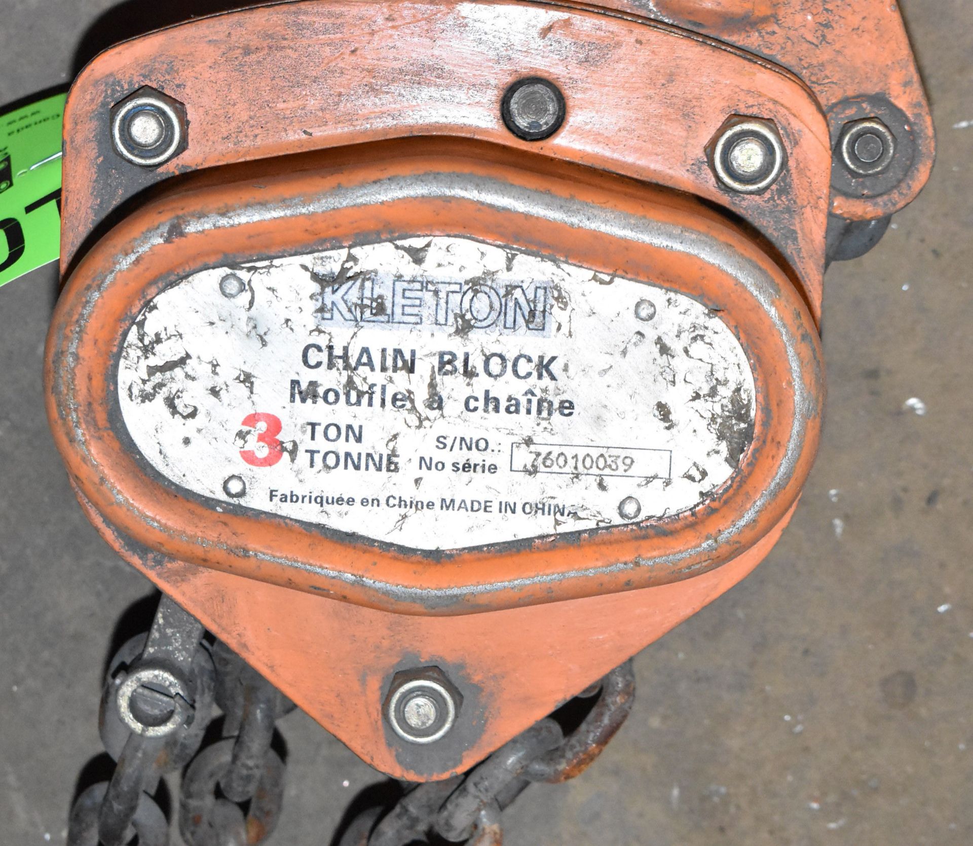 KLETON 3 TON MANUAL CHAIN HOIST, S/N 76010039 - Image 2 of 2