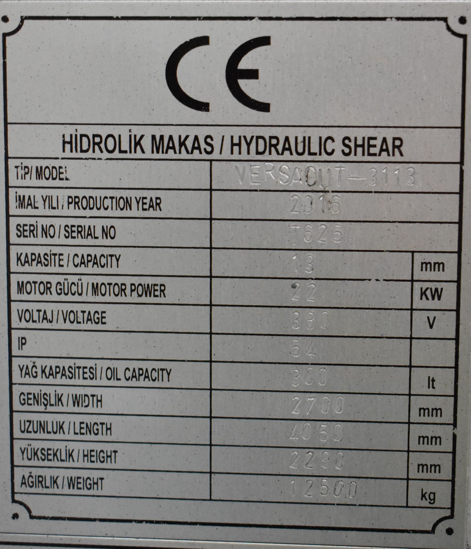 TOSKAR BURSA (2016) VERSACUT-3113 10' HYDRAULIC VARIABLE RAKE SHEAR WITH CYBELEC CNC CONTROL, 122" - Image 9 of 15