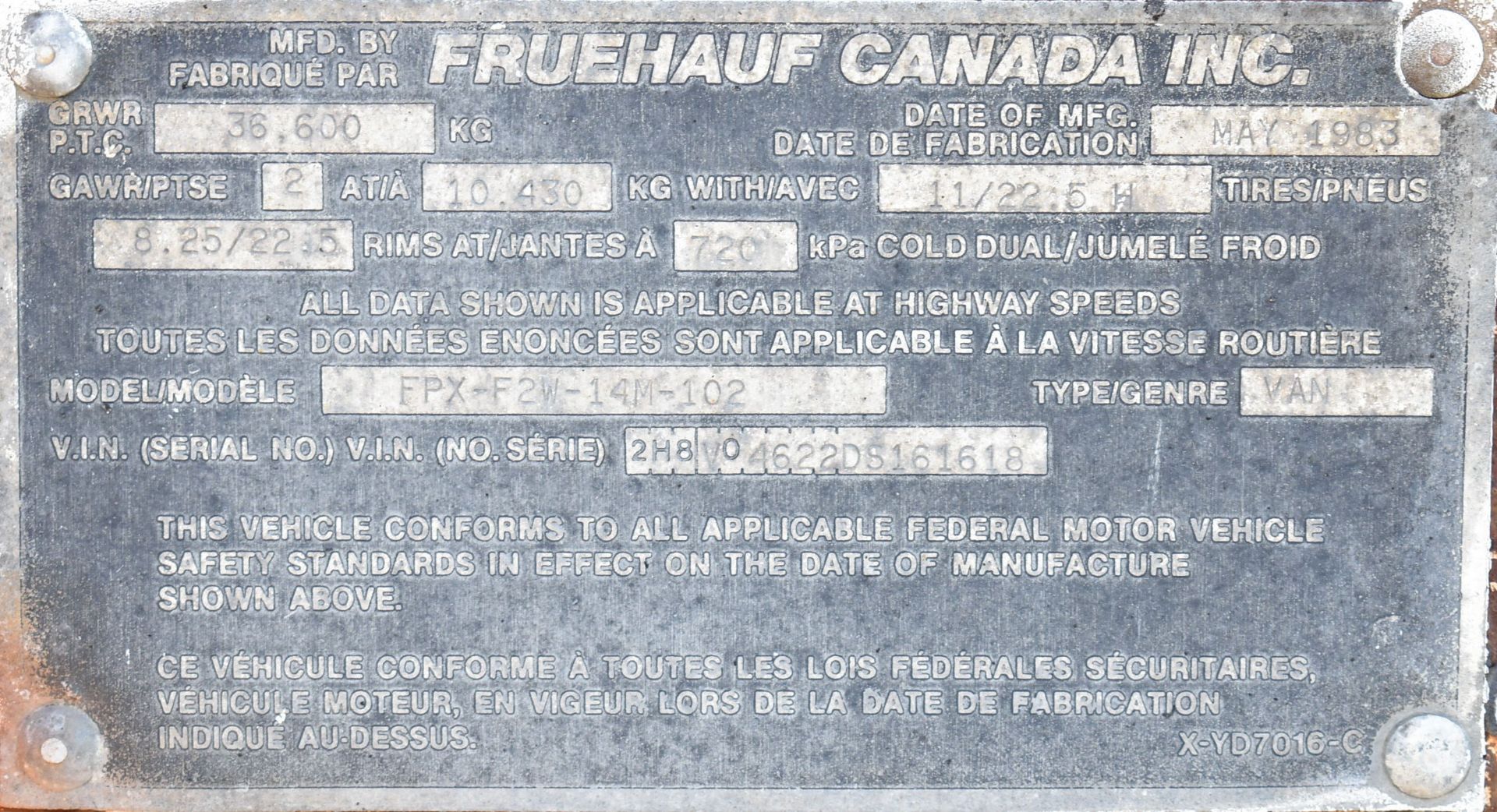 FRUEHAUF FPX-F2W-14M-102 46' STORAGE VAN TRAILER, VIN 2H8V04622DS161618 (NO REGISTRATION - DELAYED - Image 4 of 7