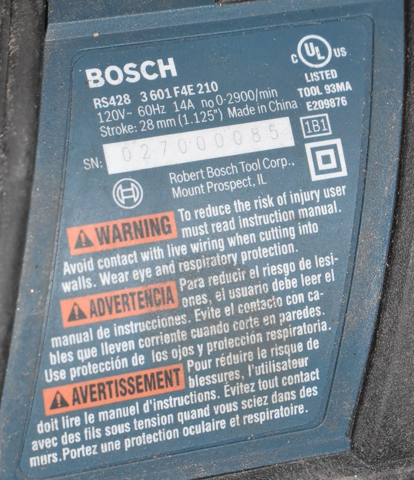 BOSCH RS428 ELECTRIC SAWZALL, S/N N/A - Image 3 of 3