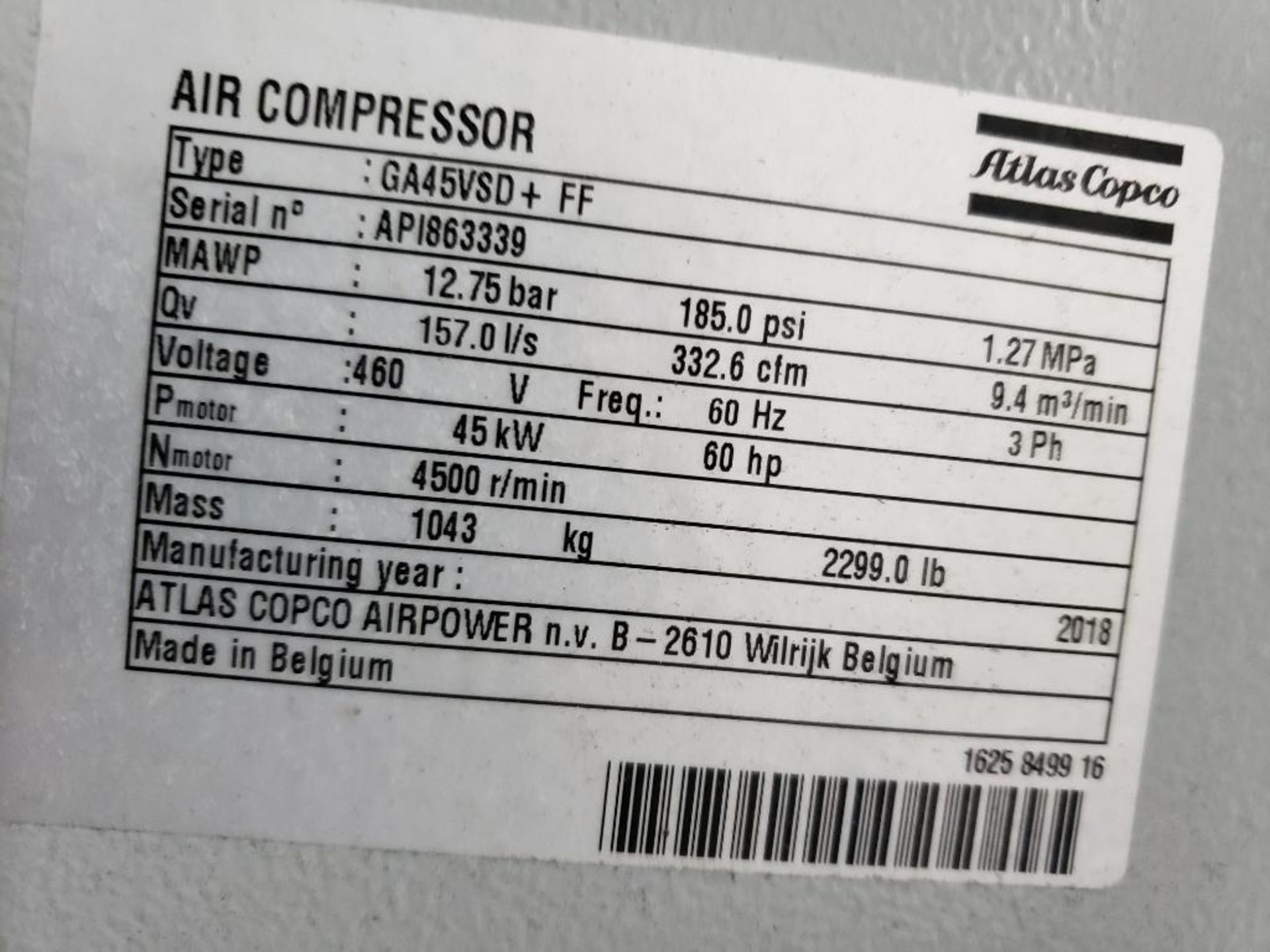 Atlas Copco Air Compressor - Image 2 of 4