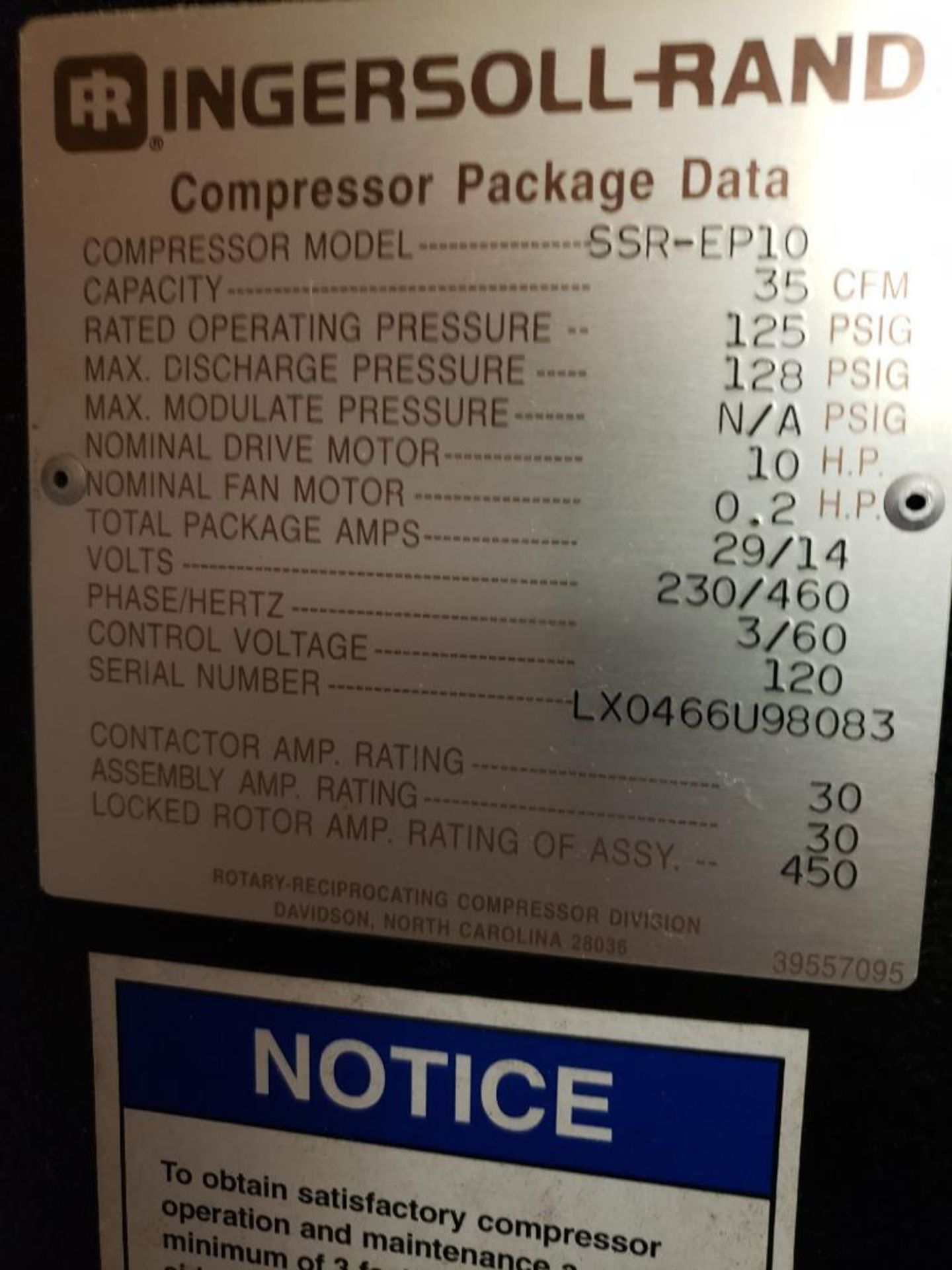 Ingersoll Rand Air Compressor - Image 2 of 3