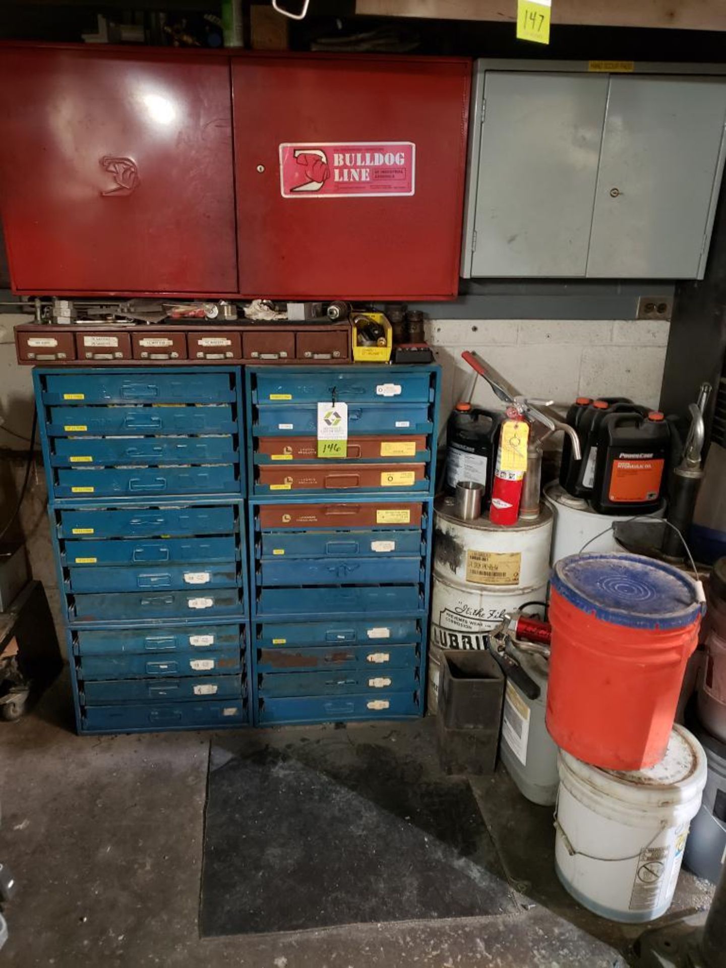 Lot of Parts Bins w/Storage Cabinets