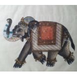 20th century Indian school Watercolour on fabric  Study of elephant and one of tiger (2)