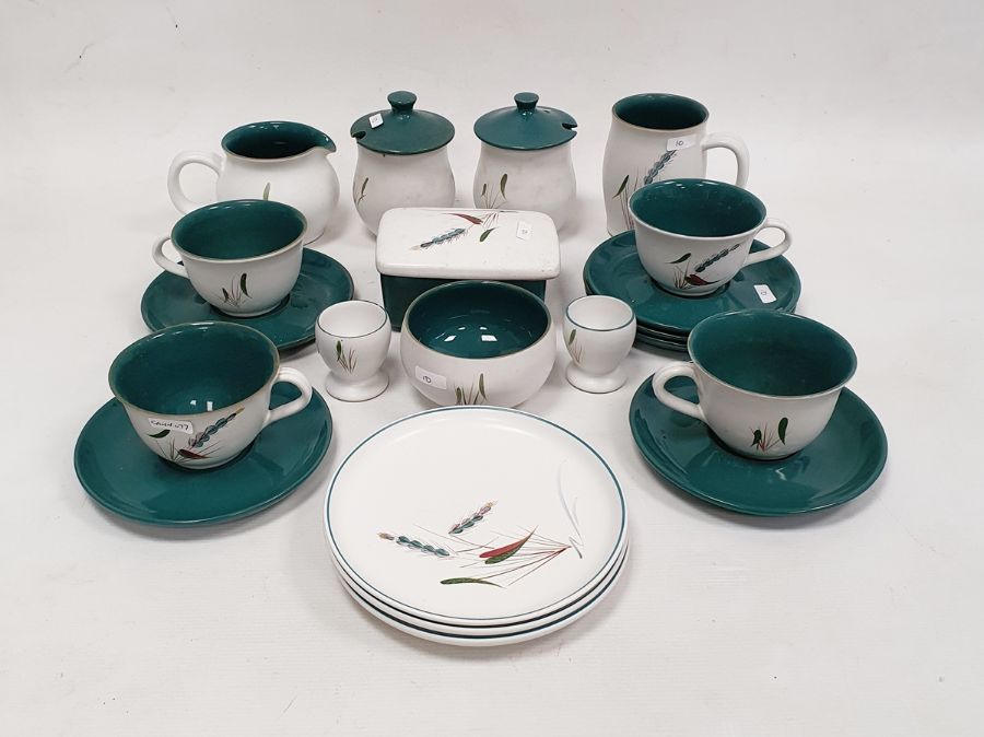 Denby pottery part tea service, printed marks, printed and painted with grasses, six Royal Worcester