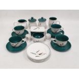 Denby pottery part tea service, printed marks, printed and painted with grasses, six Royal Worcester