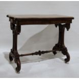 Early Victorian burr walnut side table, the lozenge-shaped top with moulded edge, on moulded end