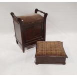 Stained oak piano stool with central cupboard and an oak footstool (2)