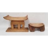 African carved wood stool, the hollowed rectangular top supported by model of an elephant and an