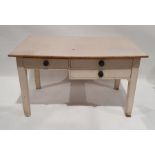 20th century desk with melamine top, above a base of three drawers, on white painted square