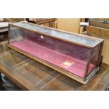 20th century mahogany four-glass shop counter table-top display unit, 120cm x 31cm