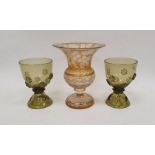 Group of continental coloured glassware, comprising a Bohemian amber flushed engraved vase of flared