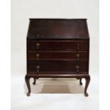 Early 20th century mahogany bureau of three drawers, on cabriole legs, 78cm x 100cm