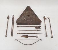 Tibetan or possibly Nepal ritual shamanic items housed in a triangular 'demon prison' with a metal
