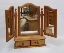 20th century pine three part dressing table mirror on base with to drawers