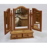 20th century pine three part dressing table mirror on base with to drawers