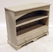 Grey painted dwarf bookcase with single drawer, on bracket feet, 90cm x 72cm