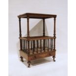 Victorian burr walnut canterbury, the rectangular top with rounded front corners, on turned and