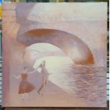 Two modern paintings on canvas, of dancers and a bridge scene, both signed David Eatwell