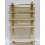 Antique Scandinavian cream painted wall-hanging five-shelf unit, 128cm x 79.5cm