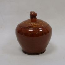 Sussex Redware reproduction named flagon, probably 20th century, The Dicker Pottery, Sussex,