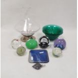 Collection of paperweights and other items including a Caithness 'Cauldron' purple tinted