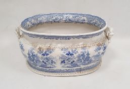 Staffordshire pottery blue and white transfer-printed oval footbath, mid 19th century, printed