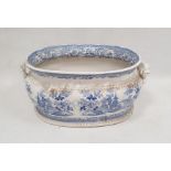 Staffordshire pottery blue and white transfer-printed oval footbath, mid 19th century, printed