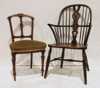 20th century elm seated Windsor chair, pierced back splat, turned legs, together with two further