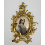 Continental porcelain oval plaque in giltwood frame, late 19th century, incised 'LS' mark, painted
