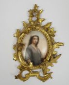 Continental porcelain oval plaque in giltwood frame, late 19th century, incised 'LS' mark, painted