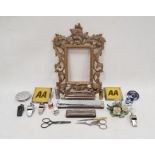 Koch harmonica, Serenade harmonica, sundry whistles, gilt metal rococo style small picture frame,