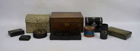 19th century writing slope, a brass embossed letter box, etc