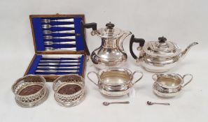 EPNS tea and coffee pots, a milk jug and sugar bowl and other items, including a pair of turned