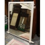 19th century painted overmantel mirror, the rectangular plate with rounded top corners, in a moulded