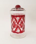 Bohemian ruby flashed and engraved cut glass jar and cover, late 19th/early 20th century, with