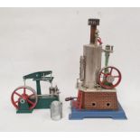 German tinplate and metal model stationary steam engine, 34cm high and an Airfix plastic model