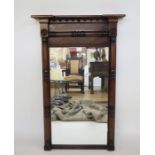 Late 19th/early 20th century mahogany mirror with moulded pediment, turned pilasters, rectangular