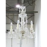 Five-branch glass and glass drop electrolier, 64cm high  One branch has a breakage, parts still