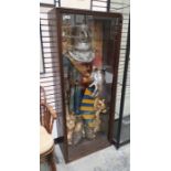 Large wax model of an effigy of a knight in armour, with lion at his feet, by G F Roberts, in glazed