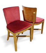 Set of four Art Deco satin birch dining chairs with red upholstered seat and back, square section