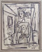 George Keyt (Sri-Lanka 1901-1993) Ink sketch  Study of a figure, signed 'G Keyt' and dated '64 lower
