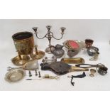 Collection of EPNS, brass and metalware, 19th century and later including a cut glass salt and