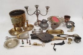 Collection of EPNS, brass and metalware, 19th century and later including a cut glass salt and