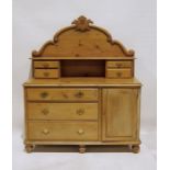 Pine sideboard with four short drawers to the superstructure, three drawers and cupboard door