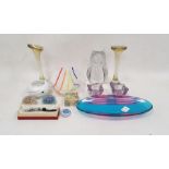 Collection of coloured glassware, 20th century, including a press-moulded clear glass model of an