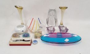 Collection of coloured glassware, 20th century, including a press-moulded clear glass model of an