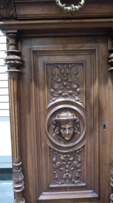 Victorian mahogany Renaissance revival sideboard, the back board with carved jester's mask - Image 3 of 5