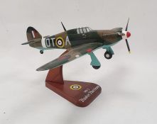 Painted wood model of a MK-1 Hawker Hurricane aeroplane, 19cm high