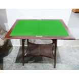 19th century mahogany card table, the rectangular top with moulded edge opening to reveal green